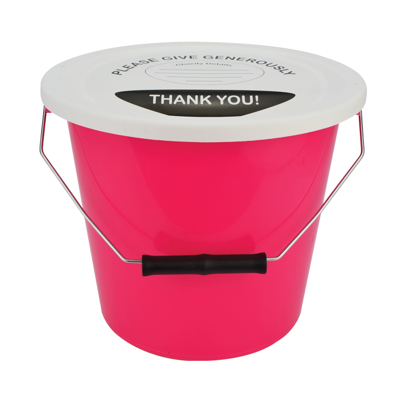 Charity Fundraising Money Collection Bucket with Lid Red Label & Ties 